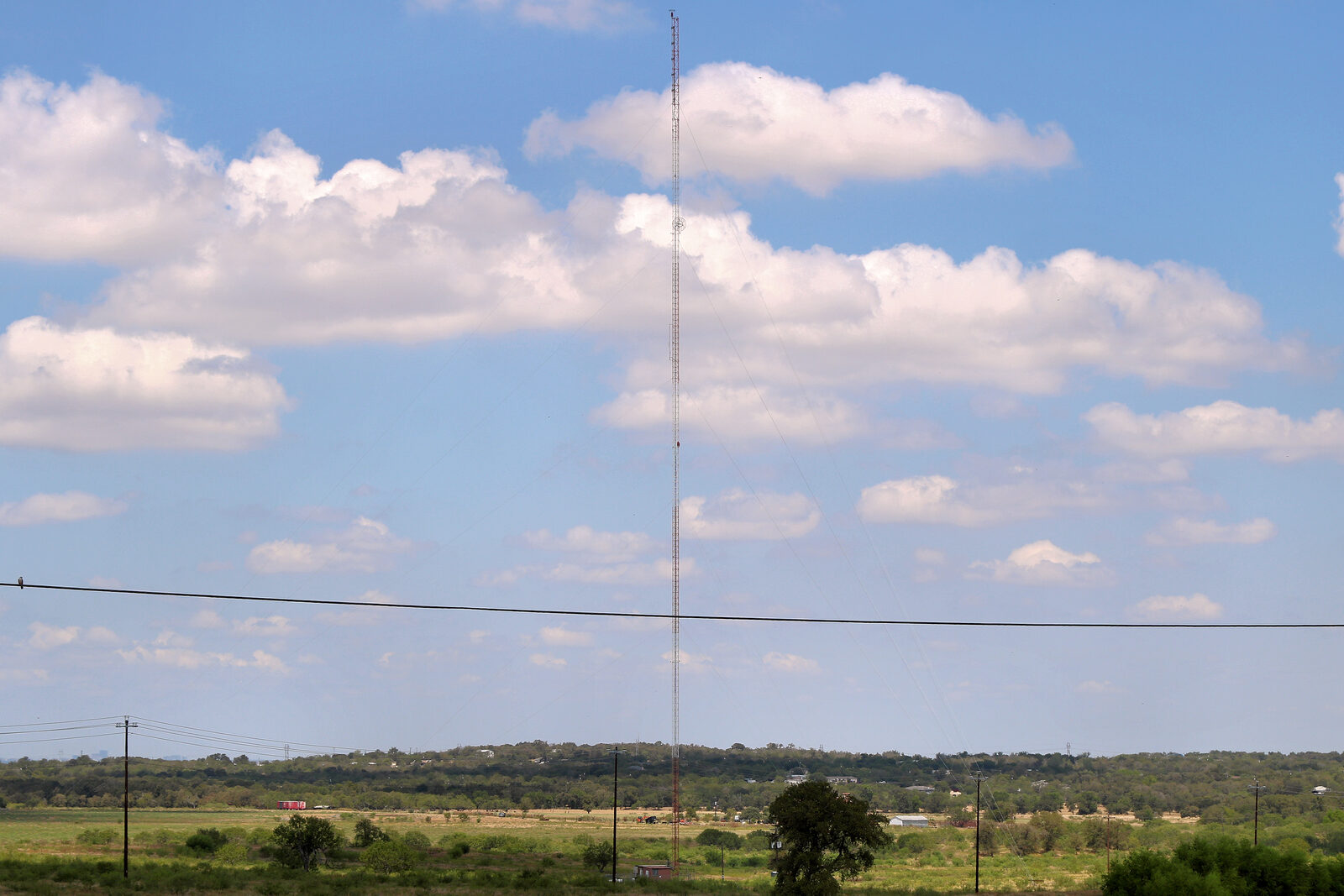 A radio transmitter site and antenna masts in Central Texas